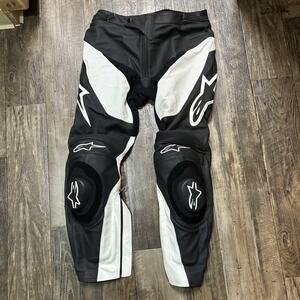 Alpinestars Leather Motorcycle Track Pants Men’s Black Blue Size 32 48 Yamaha